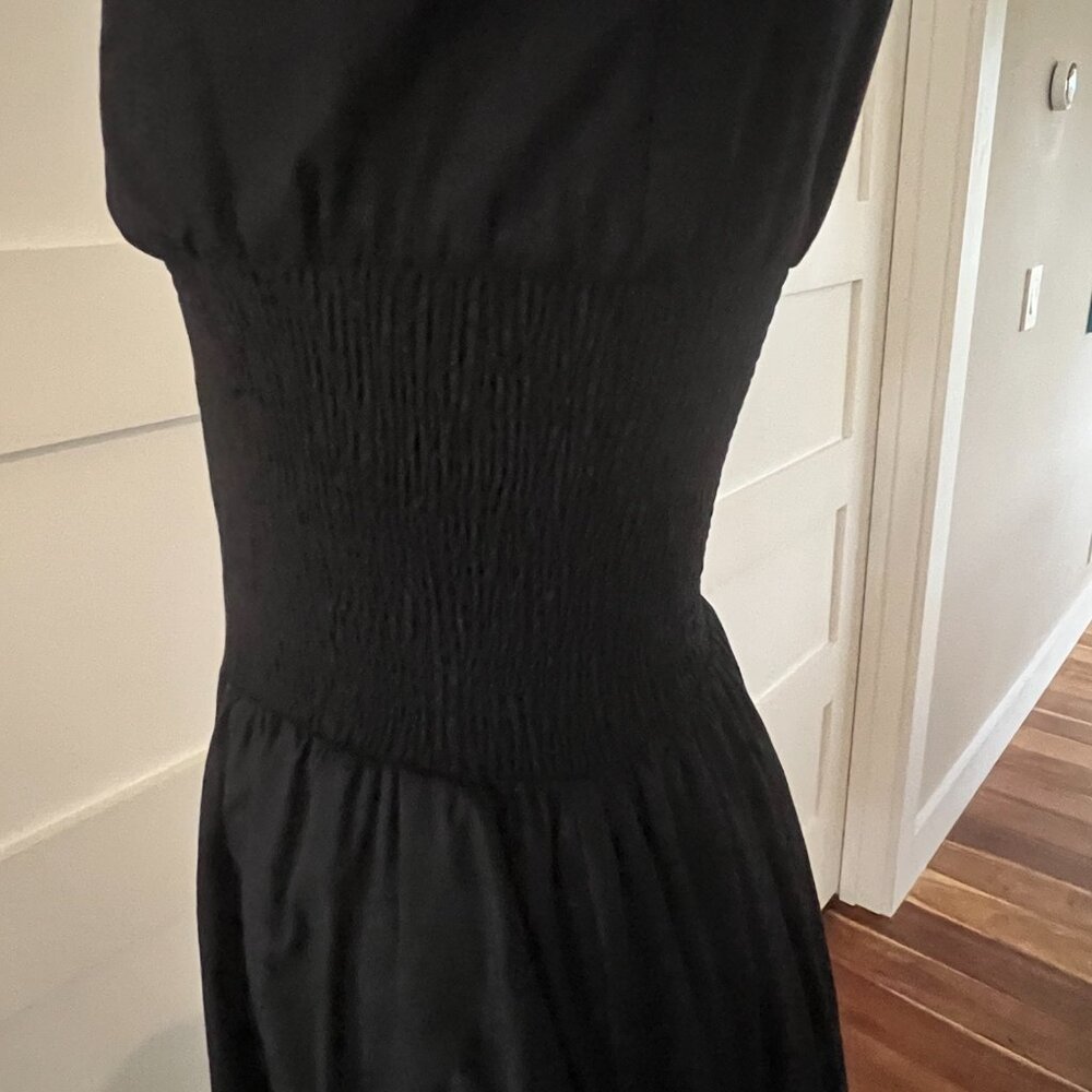 Anthropologie XXS Black Cotton Midi Dress with Gold Front Zipper and Pockets - Picture 10 of 11